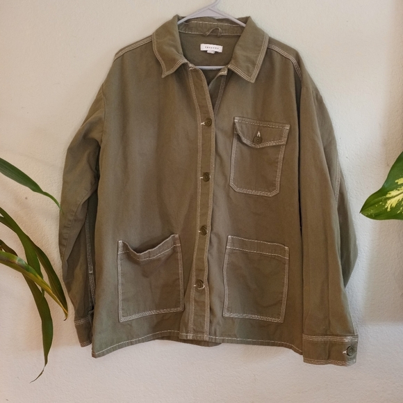 Topshop Olive Green Khaki Barn Chore Coat Contrast Stitched Casual Utility 12 - Picture 5 of 9